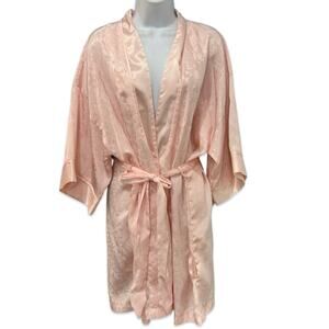 Vintage Victoria's Secret Gold Label Baby Pink Satin Kimono Wrap Robe One Size